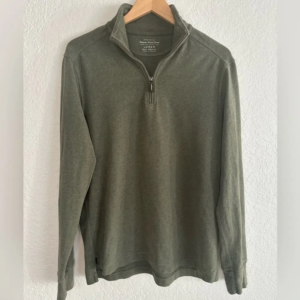 J. Crew Sueded Jersey 1/4 Zip Pullover Green Men’s Preppy School Collegiate Fall